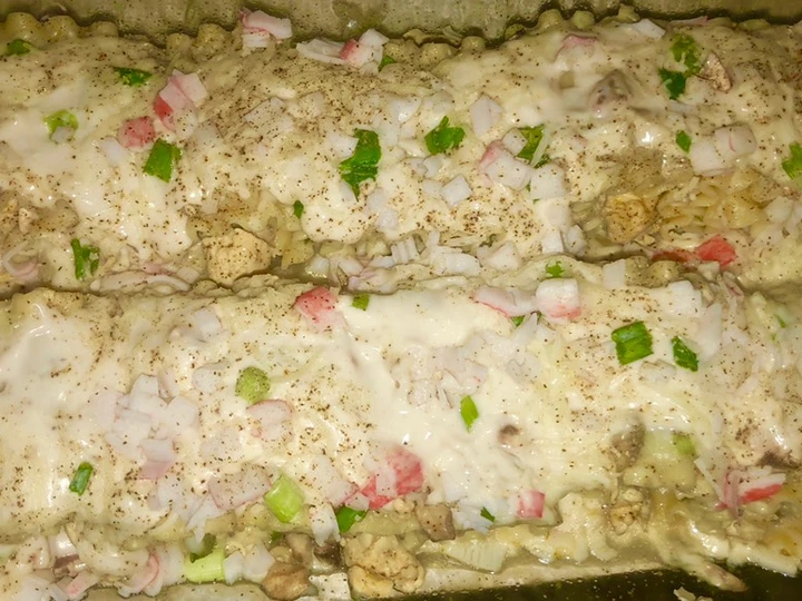 Recipe Gulungan lasagna ayam &amp;amp; kepiting Alfredo which Delicious