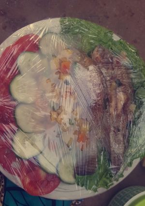A picture of Pan grilled fish and potato skillet.