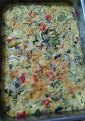 Una foto de Soufflé de zapallitos y berenjenas
