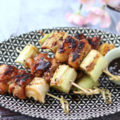A picture of Teriyaki Chicken and leek skewers 🍢 (yakitori).