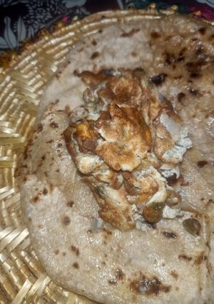 A picture of Egg omelet with paratha.