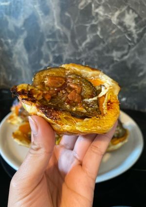 Une photo de 89 • 🥧 Tartelettes Tatin à la Patate douce, Aubergine et Gambas 🍤