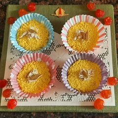 A picture of Saffron sandesh.