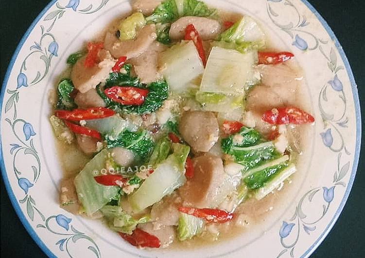 Tumis Sawi campur bakso dan telor #Recooked_Susan_Gracia