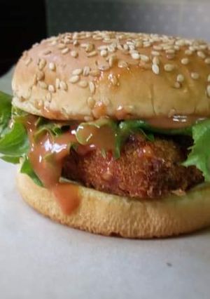 A picture of Spicy Paneer Burger#burger#recipemarathon.