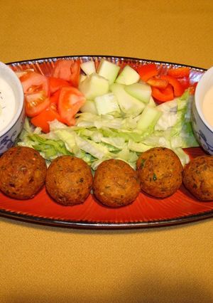 A picture of Falafel, Fried Chickpea Balls.
