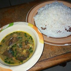 A picture of White Rice and Goat meat pepper soup. #Abuja.