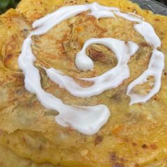 Chicken tikka pancakes A picture of Chicken tikka pancakes.