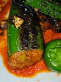 Pimiento relleno de rape y gambas langostineras