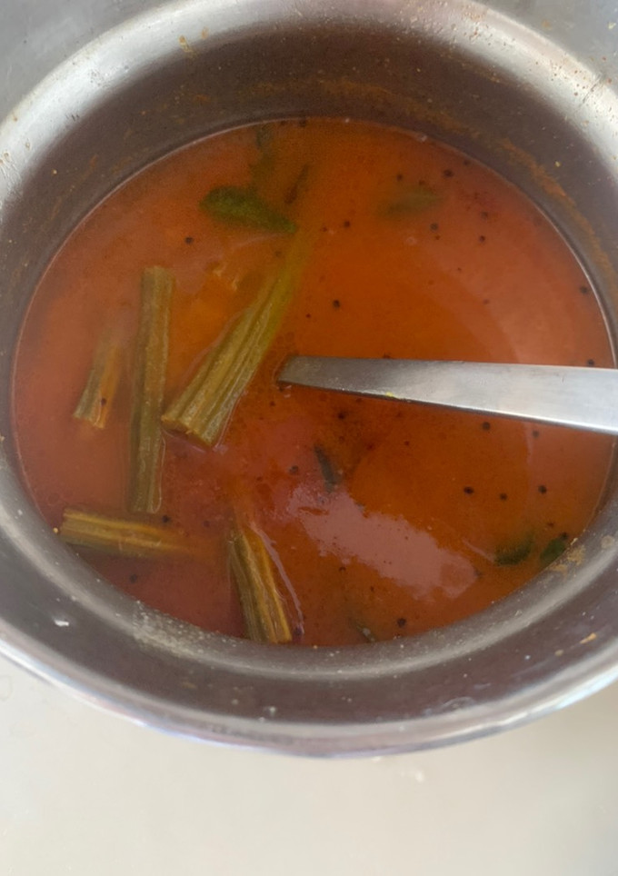 A picture of Drumstick sambhar from scratch.