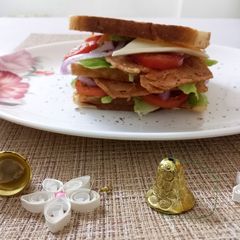 A picture of Chicken salami sandwich.