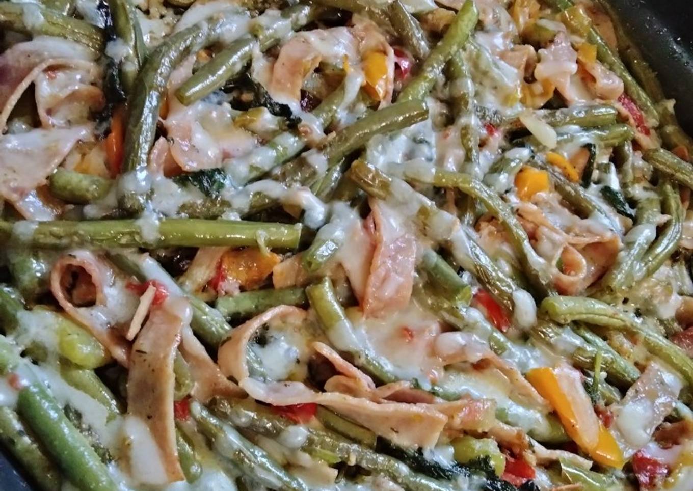 Fried Green Beans with Ham & Radish Greens