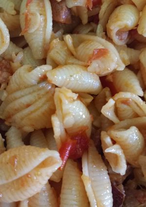 O poză a rețetei Paste cu praz și ardei copt!.