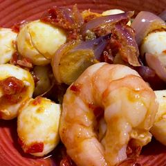 Sambal Prawn & Quail Eggs A picture of Sambal Prawn & Quail Eggs.