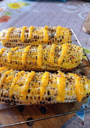 A picture of Mexican Elote Corn on the Cob.