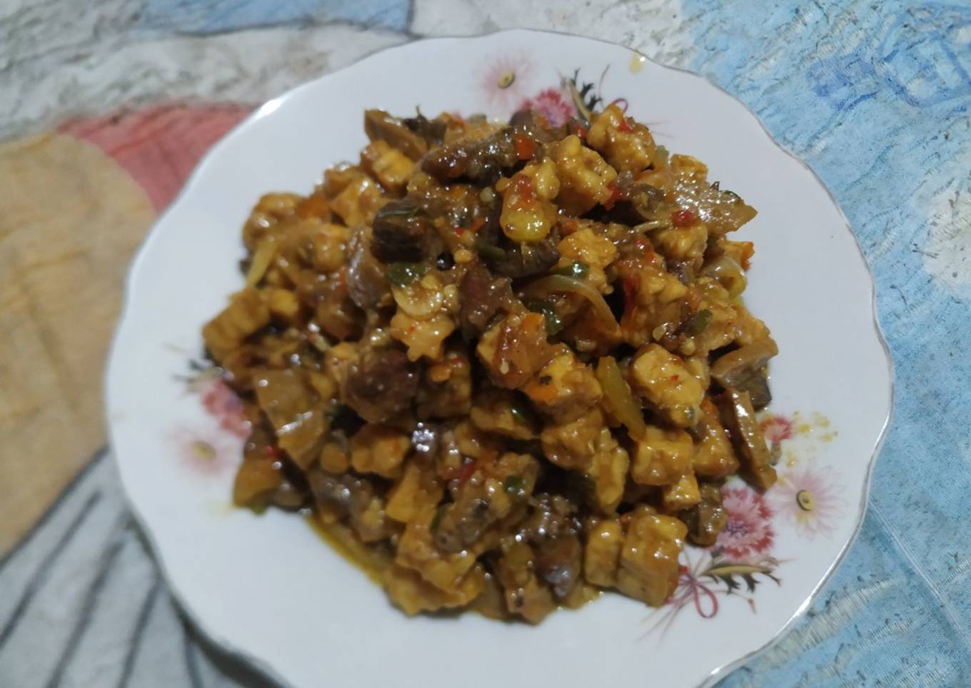 Tumis tempe ati ayam