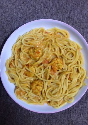 صورة لوصفة سباغيتي بالروبيان والكريمة 🍝🍤
