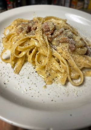 A picture of Fettuccine Carbonara.