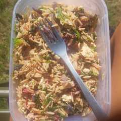 A picture of Tofu, egg and veg fried rice.