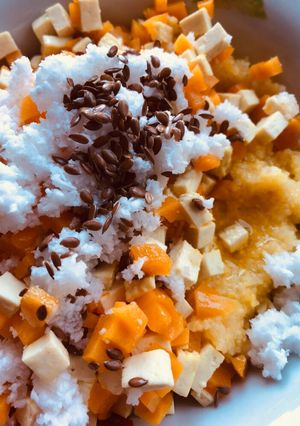 Фото Вкусный здоровый завтрак - кукурузная каша с тыквой и кокосом ПП.