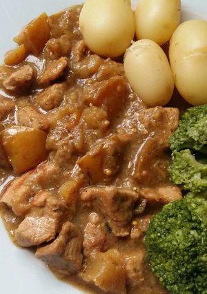A picture of Vickys Pork & Apple Casserole, GF DF EF SF NF.