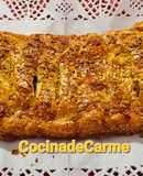 Hojaldre relleno de langostinos, champiñones y quesos