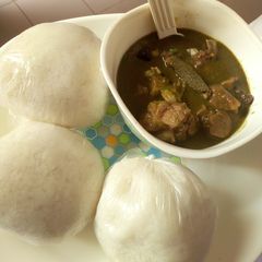 Tuwon shinkafa with miyan kuka A picture of Tuwon shinkafa with miyan kuka.