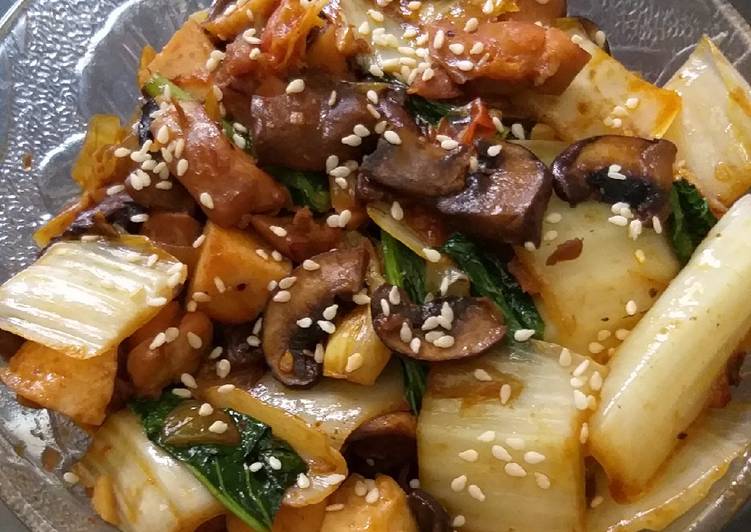 Resep Tumis sawi kimchi ayam jamur - kekorea-an part 1 😁, Enak Banget