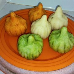 Tri colour suji Modak A picture of Tri colour suji Modak.