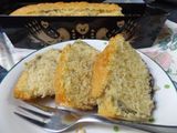 Budín de vainilla y mermelada de arándanos azules