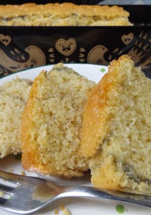 Una foto de Budín de vainilla y mermelada de arándanos azules