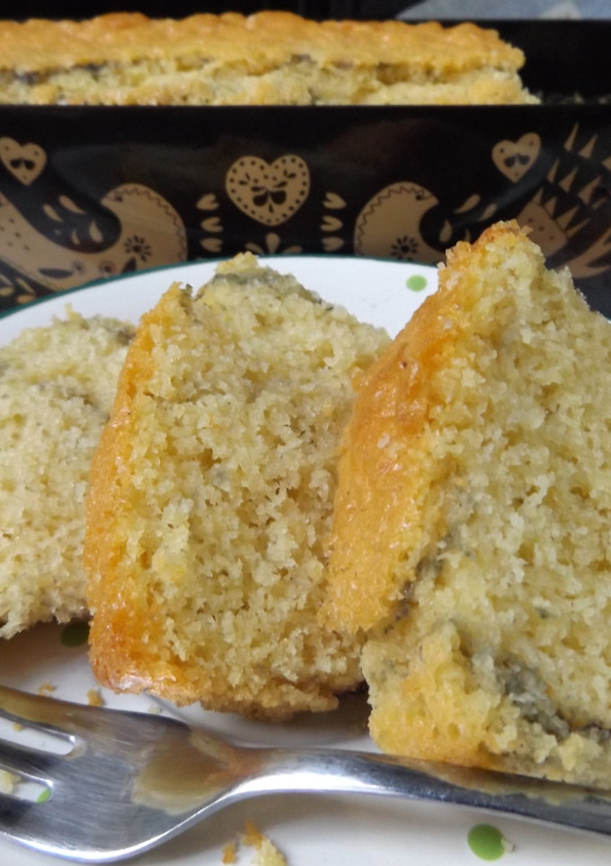 Una foto de Budín de vainilla y mermelada de arándanos azules