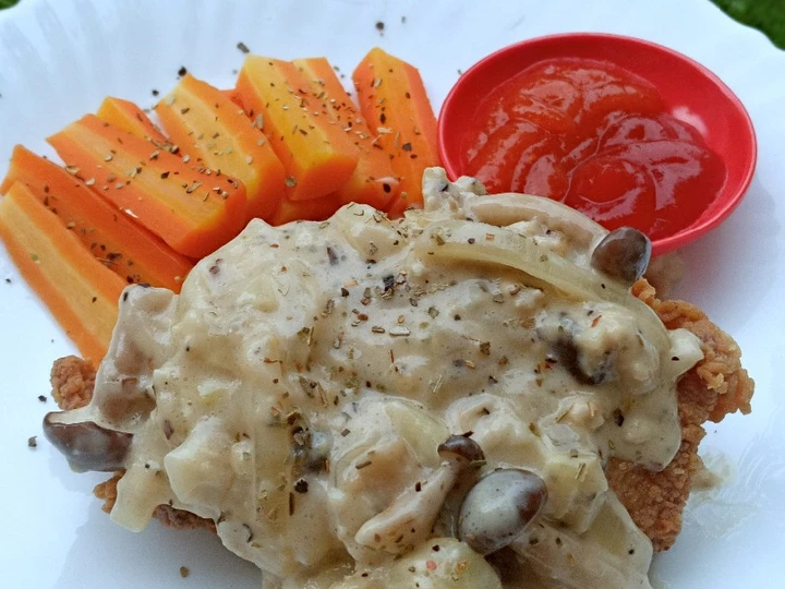 Cara Mudah Menyiapkan Resep Crispy chicken steak with mushroom sauce yang Bisa Manjain Lidah Anti Ribet, Uenak Banget