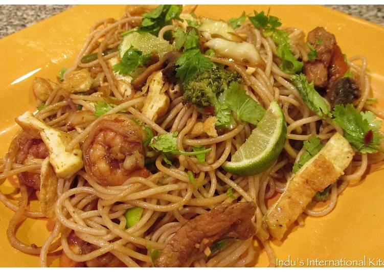 Steps to Prepare Favorite Pad Thai Style Noodles with Chicken and Shrimp