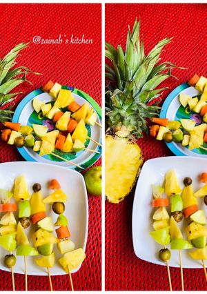 A picture of Fruit kebab🍍🥕🍏.