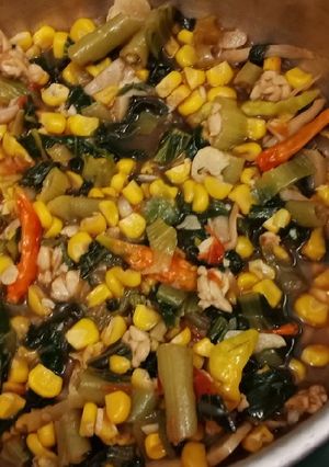 Foto resep Sawi pahit tumis jagung jamur pedes #bikinramadhanberkesan