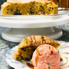 Vegan Red wine and raisins cake(eggless) with wine glaze A picture of Vegan Red wine and raisins cake(eggless) with wine glaze.