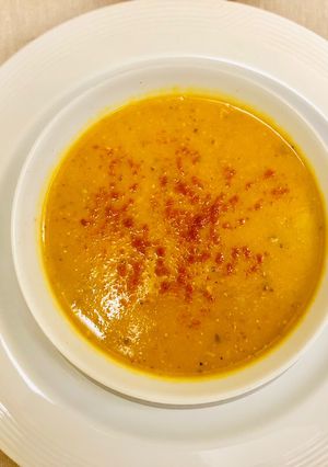 A picture of Red Lentil and Pumpkin Soup.