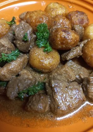 A picture of Marinated Pork and Gnocchi.