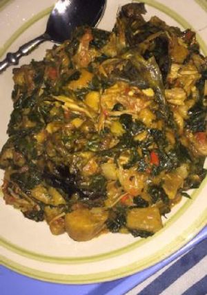 A picture of Plantain porriage with vegetable.