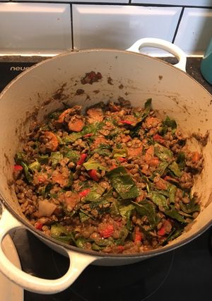 A picture of Green lentil curry for babies & adults.