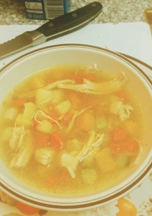 A picture of Chicken and vegetable soup.