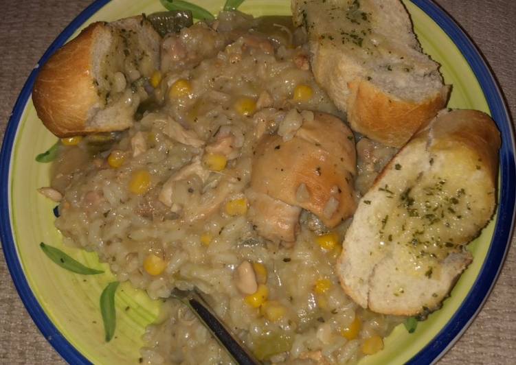 Chicken casserole cooked in slow cooker