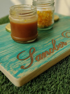 A picture of Homemade crunch and caramel sauce.