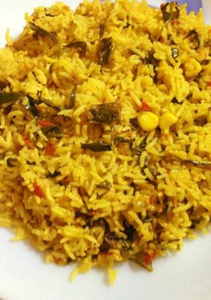 A picture of Methi Corn Pilaf.