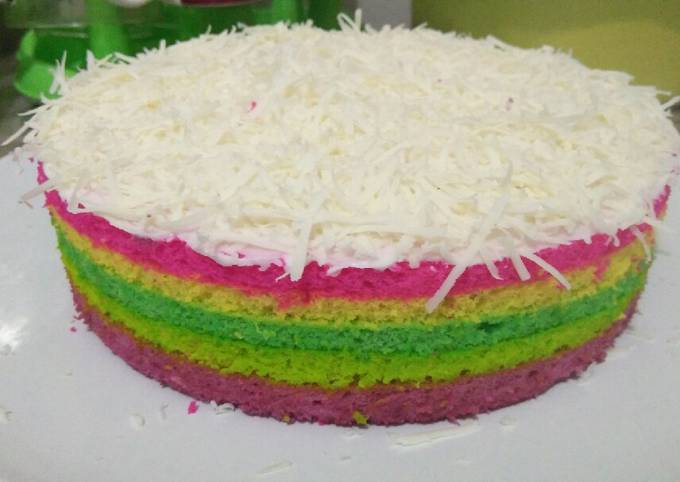 Rainbow cake kukus ekonomis takaran sendok