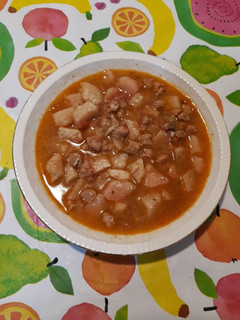 Una foto de Estofado de patatas agridulces con soja texturizada