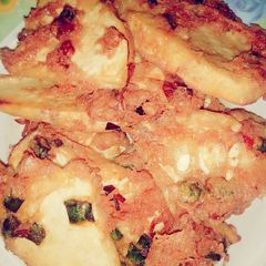 A picture of Simple way of frying yam with egg.