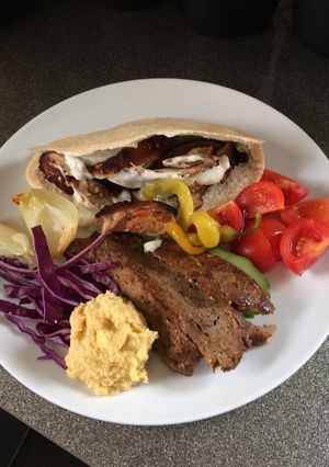 A picture of Homemade donner and chicken kebab with all the trimmings 😋.