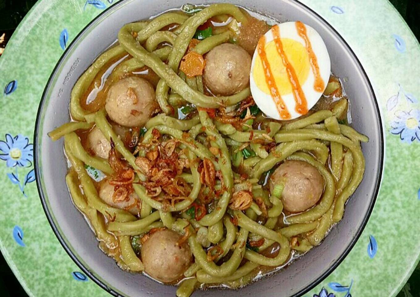 Mie Bayam Rebus + Bakso Tempe 😋